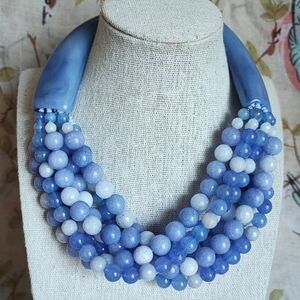 CHICO'S Lucite Chunky Blue Acrylic Round Beaded Beads Stone Silver Tone Vintage